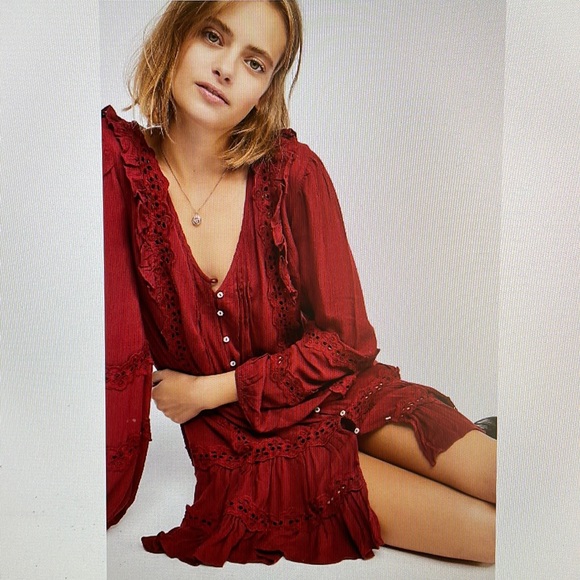 Free people Snow Angle Mini Burgundy Dress Size Small - Picture 1 of 11